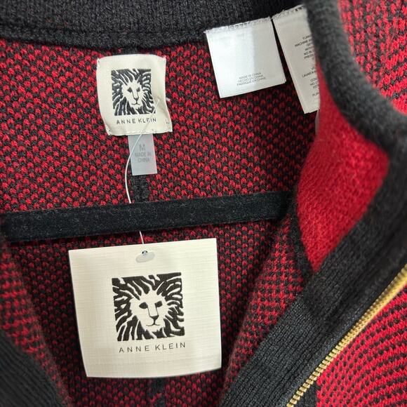 NWT Ann Klein Buffalo Check Full Zip Sweater Poncho - Size M - Picture 4 of 9